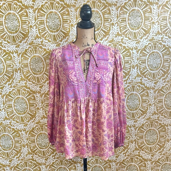 Spell & The Gypsy Collective Folk Song Boho Floral Peasant Blouse in Blossom XS - Picture 9 of 15